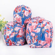 Indian Cotton Floral Hand Block Print Toiletry Bag,Travel bag,Make up Pouch,Quilted Wash Bag,Shaving Kit, Vanity Case